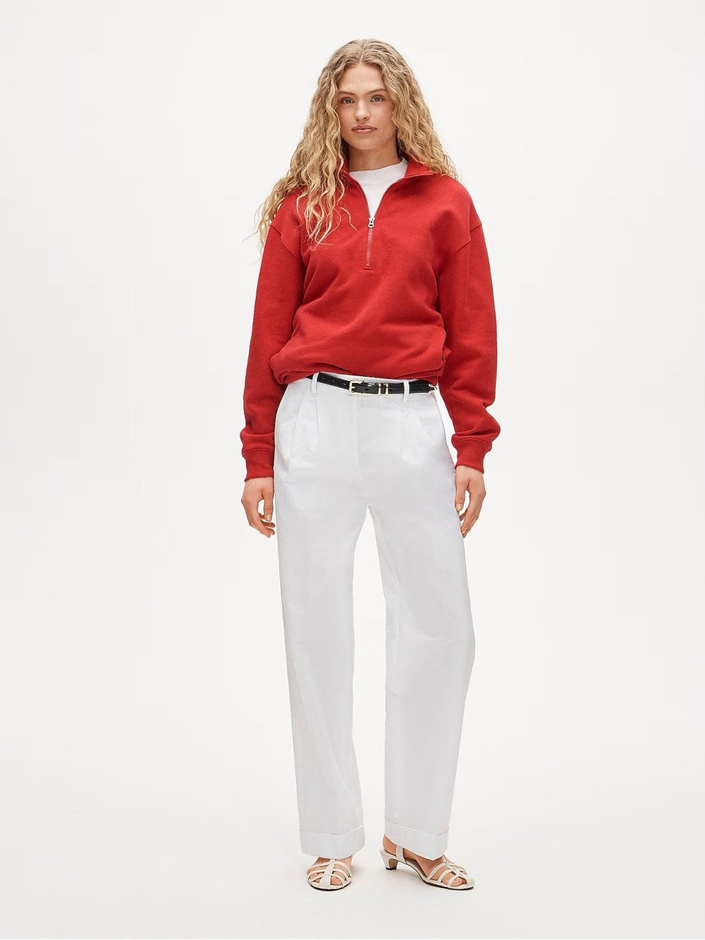 J. Crew White High-Rise Pleated Trousers